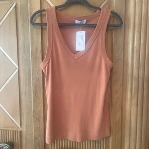 Michael Stars V-Neck 100% Cotton Ribbed Tank Top - Terracotta